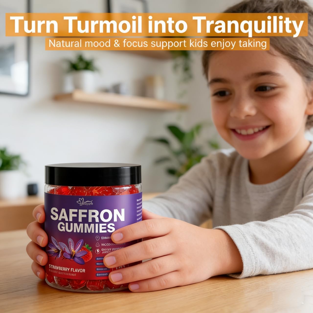 Hoozzch Saffron Gummies with 88.5mg Saffron Extract, Magnesium Glycinate 200mg, L-Theanine, Indian Ginseng, B & D Complex, Supports Focus, Mood, Calm, Sleep & Eye Health, 120 Gummies