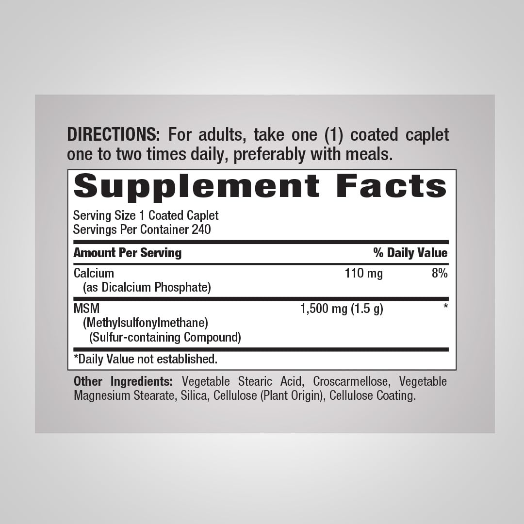 Piping Rock MSM Supplement 1500 mg Caplet, 240 Count