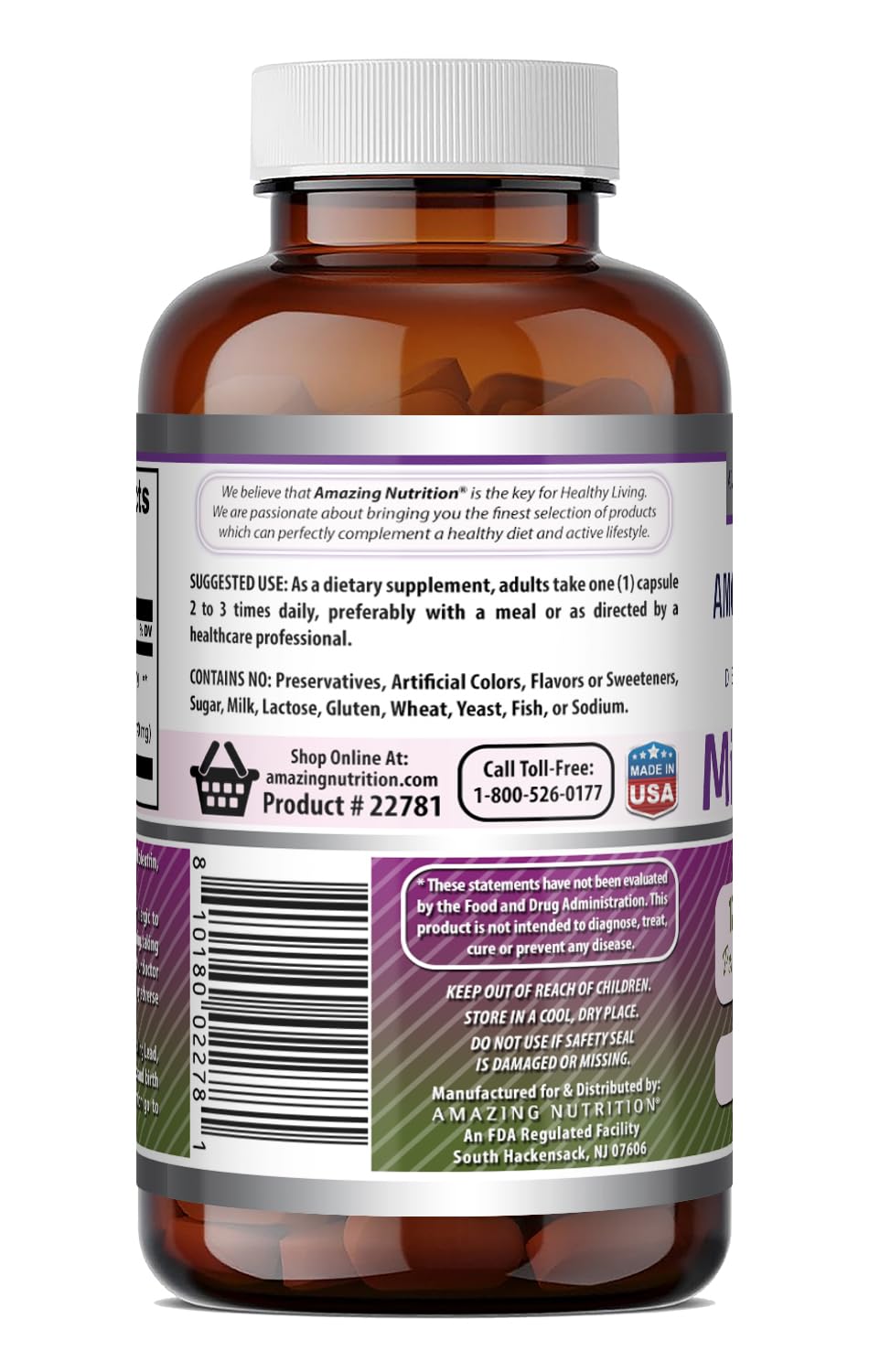 Amazing Nutrition Milk Thistle Supplement Capsules 120 Count