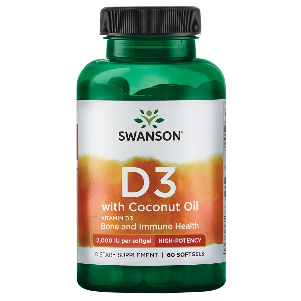 Swanson Vitamin D-3 with Coconut Oil Softgel 60