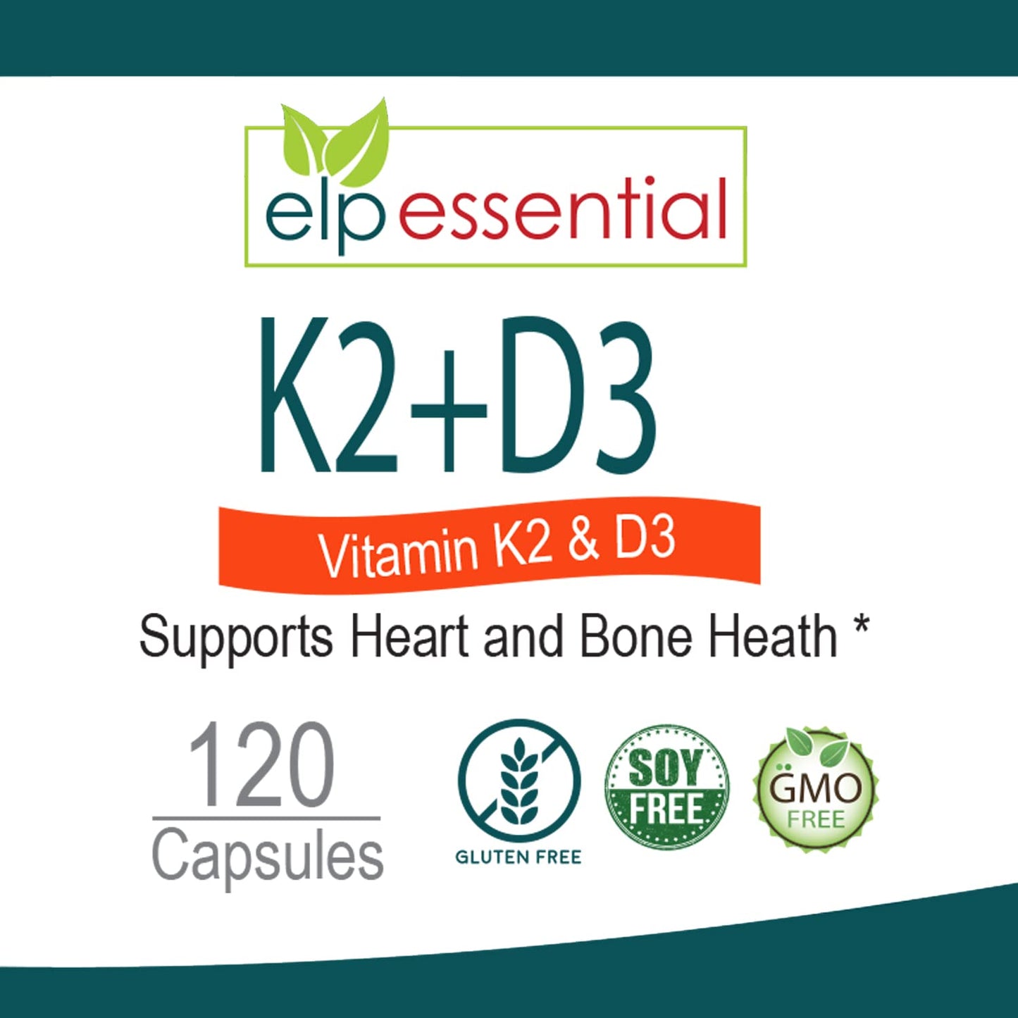 ELP ESSENTIAL Vitamin K2 with D3 Softgels 120 Count