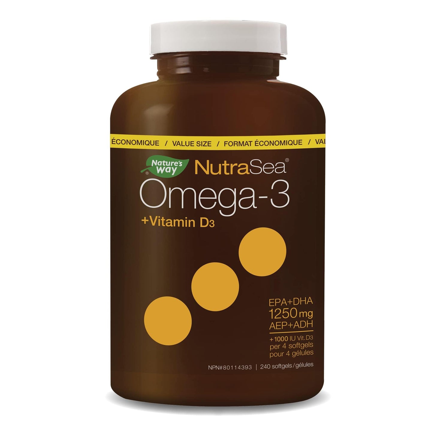 Nature's Way Nutra Sea Omega-3 Plus Vitamin D Capsules, 240 Capsules