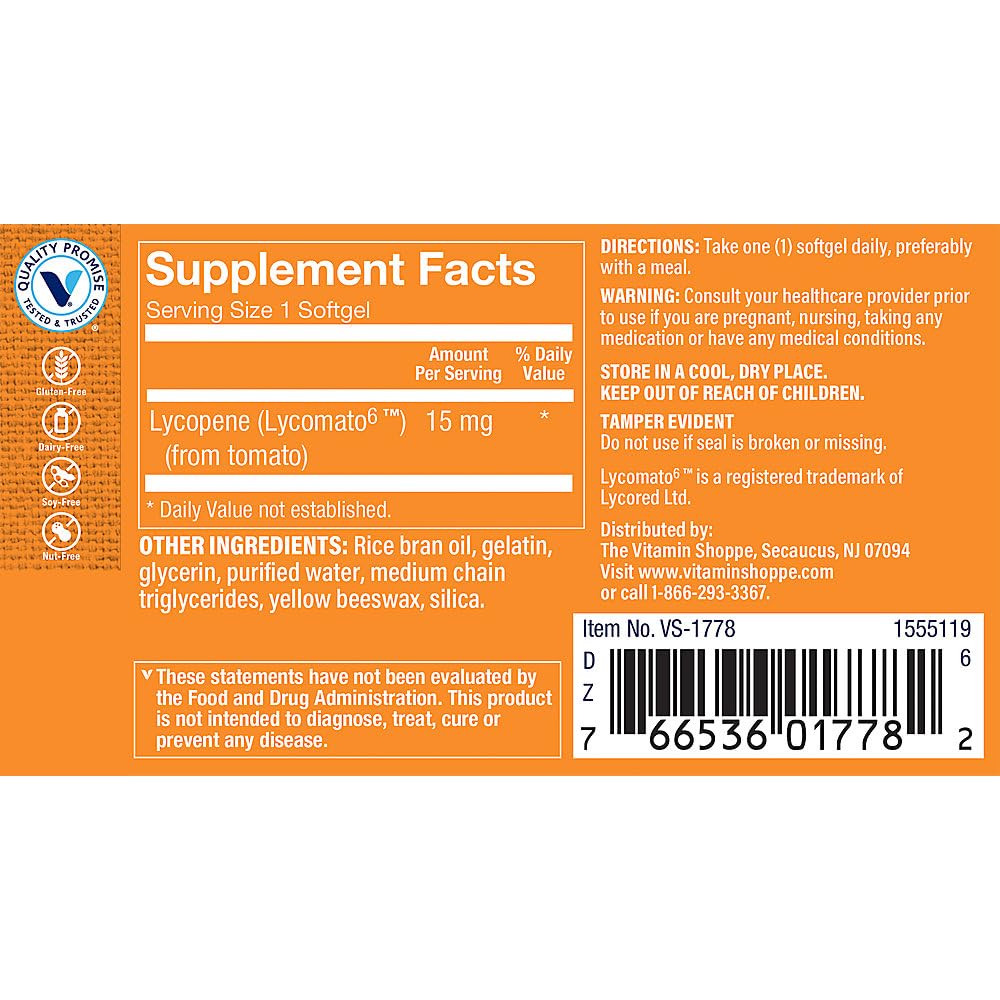 The Vitamin Shoppe Lycopene 15MG Softgels, 60 Softgels