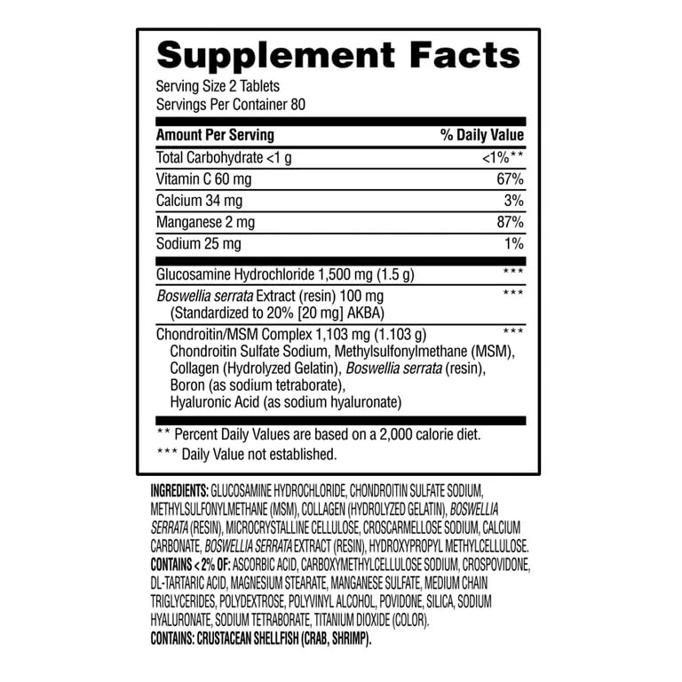 Equate Triple Strength Glucosamine & Chondroitin Complex Tablets, 160 Count