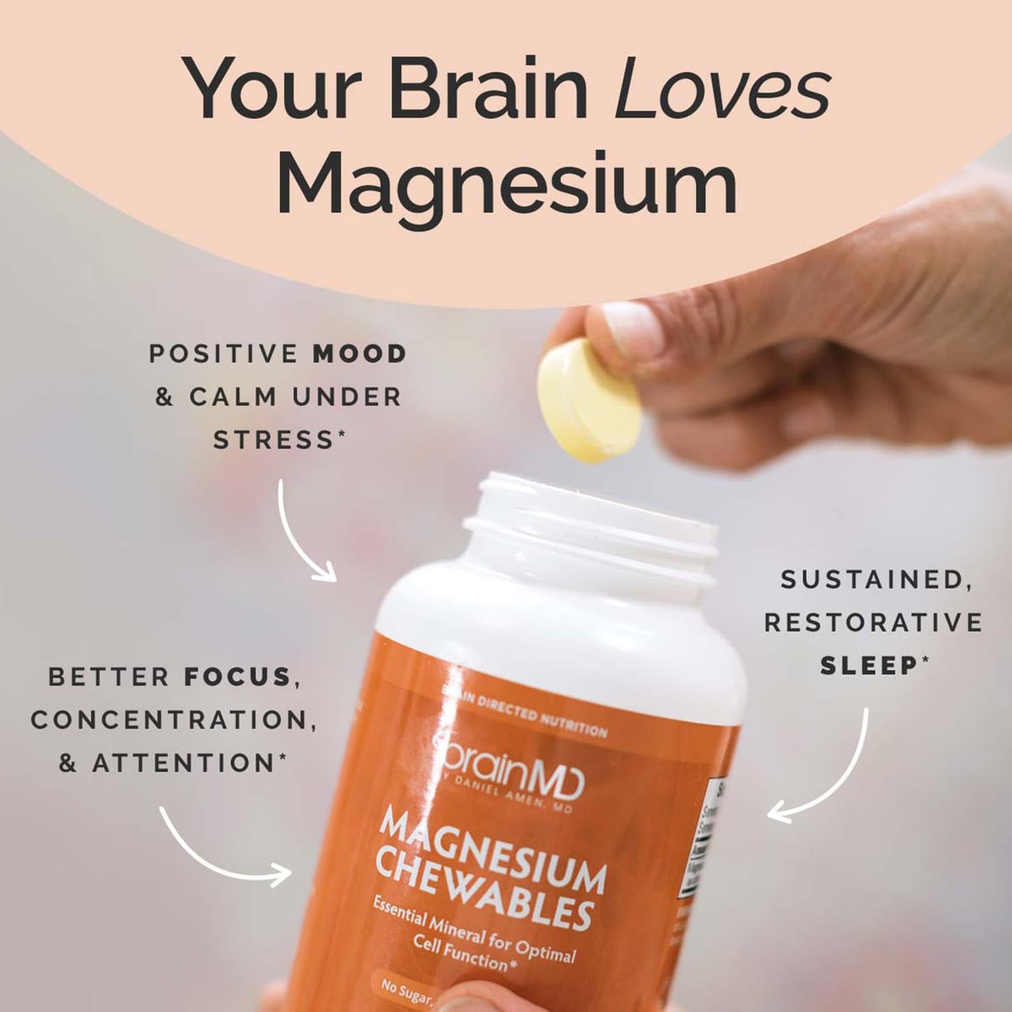BrainMD Dr Amen Magnesium Chewables Citrus, 120 Chewable Tablets