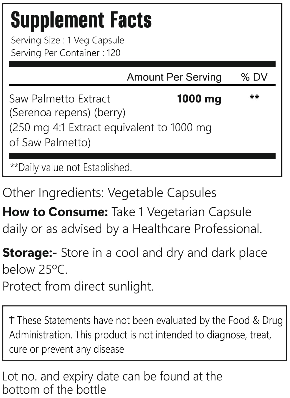 VitaCosmoX Saw Palmetto 1000mg Capsule, 1 Capsule