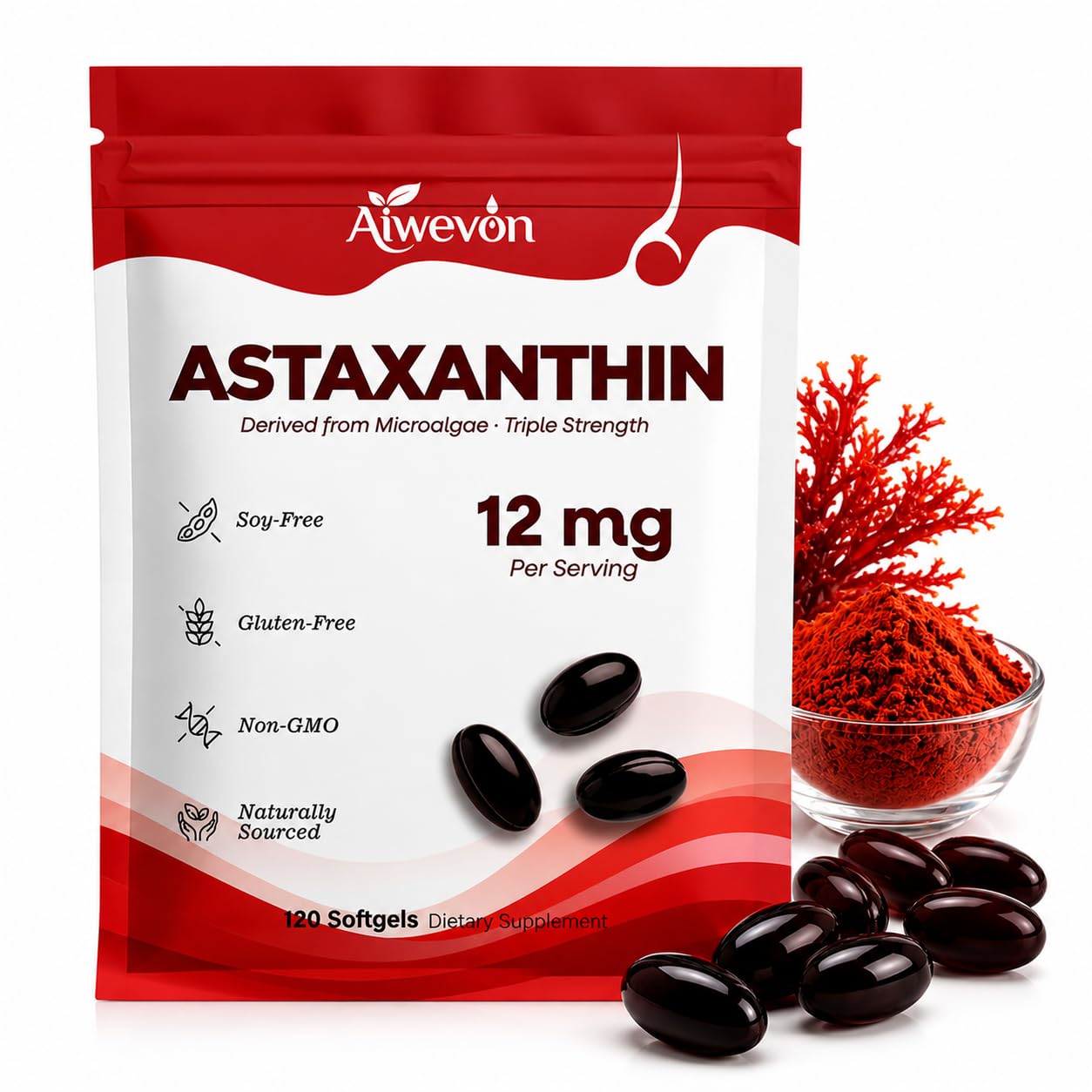 Aiwevon Astaxanthin 12mg Softgels, 120 Softgels