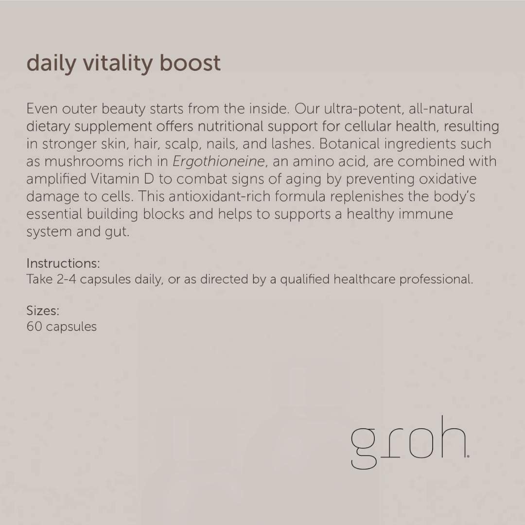 GROH Daily Vitality Boost - All Natural Hair Growth Supplement powered by ErgoD2 60 Capsules