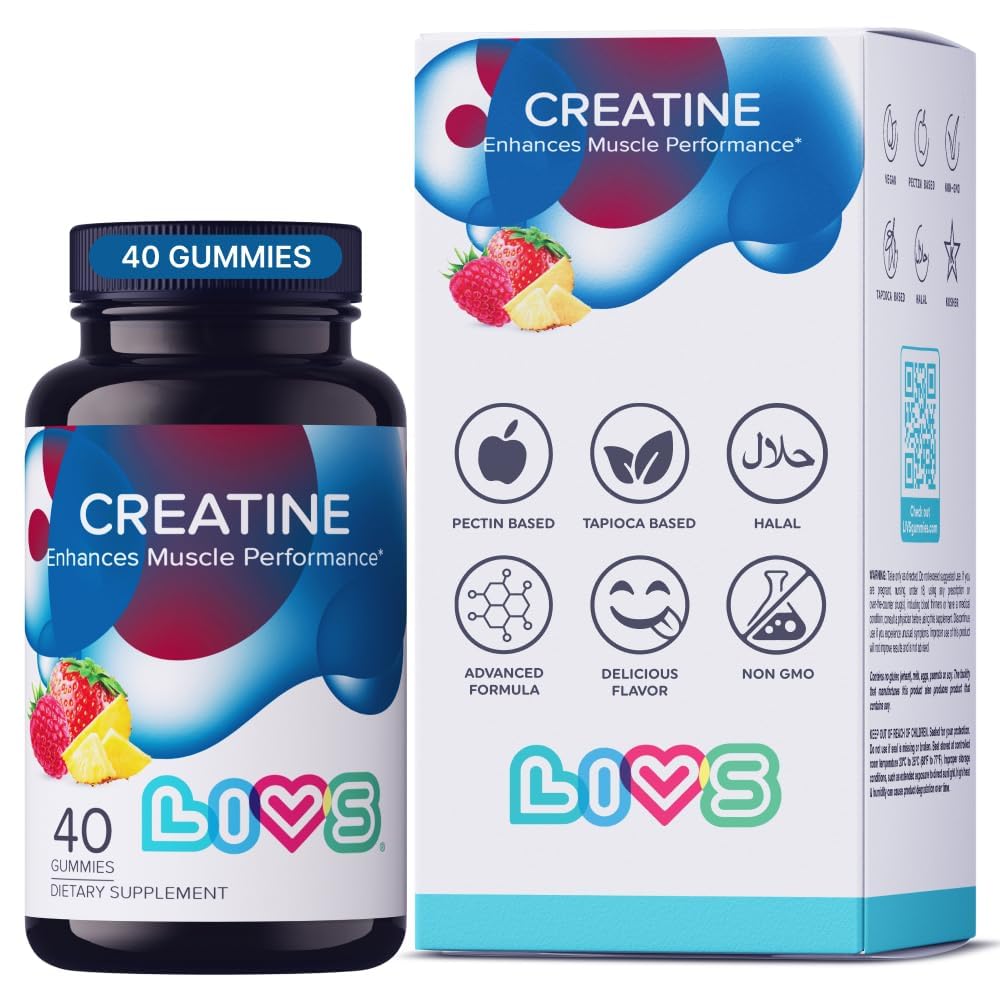 LIVS Creatine Monohydrate Gummies 5g (5000mg) – 40 Count