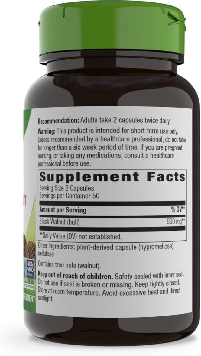 Nature's Way Black Walnut Hulls 500 mg Capsules, 200 Count