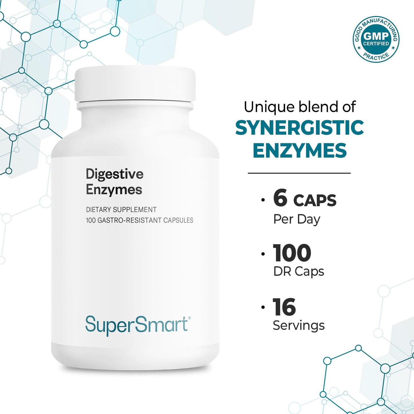 Supersmart Digestive Enzymes 15-in-1 Multi Enzymes Supplement Capsules 100 Count