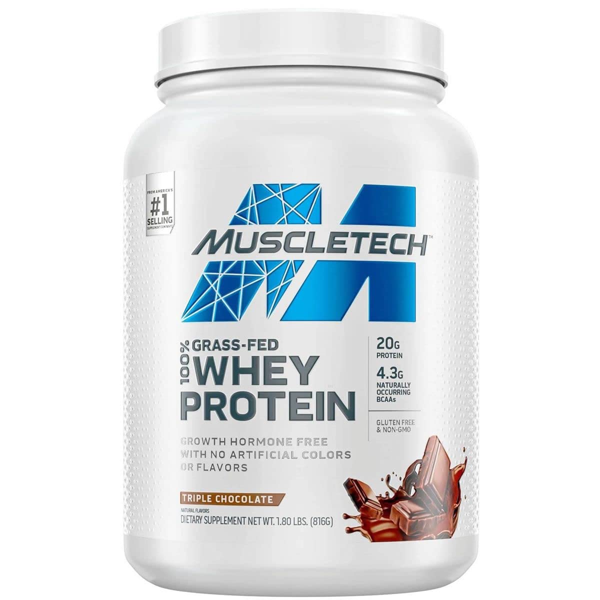 MuscleTech Grass Fed Whey Protein Powder, Triple Chocolate & Deluxe Vanilla, 57.6 Ounces