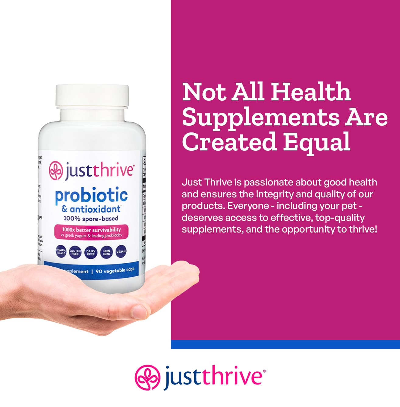 Just Thrive Probiotic & Antioxidant Supplement 100% Spore-Based Digestive and Immune Support Capsule 90 Count