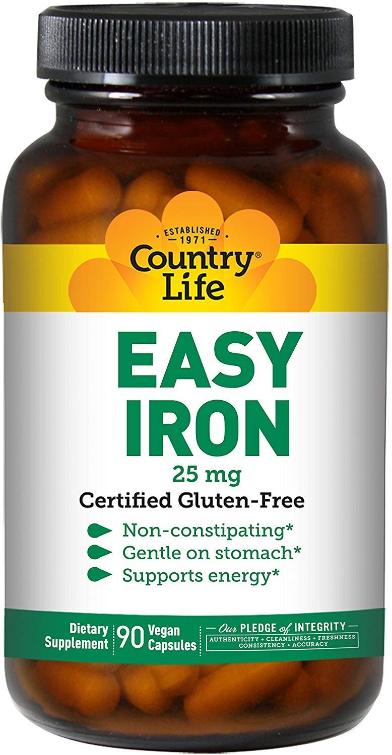 Country Life Easy Iron 25 mg Veggie Caps, 90 Count