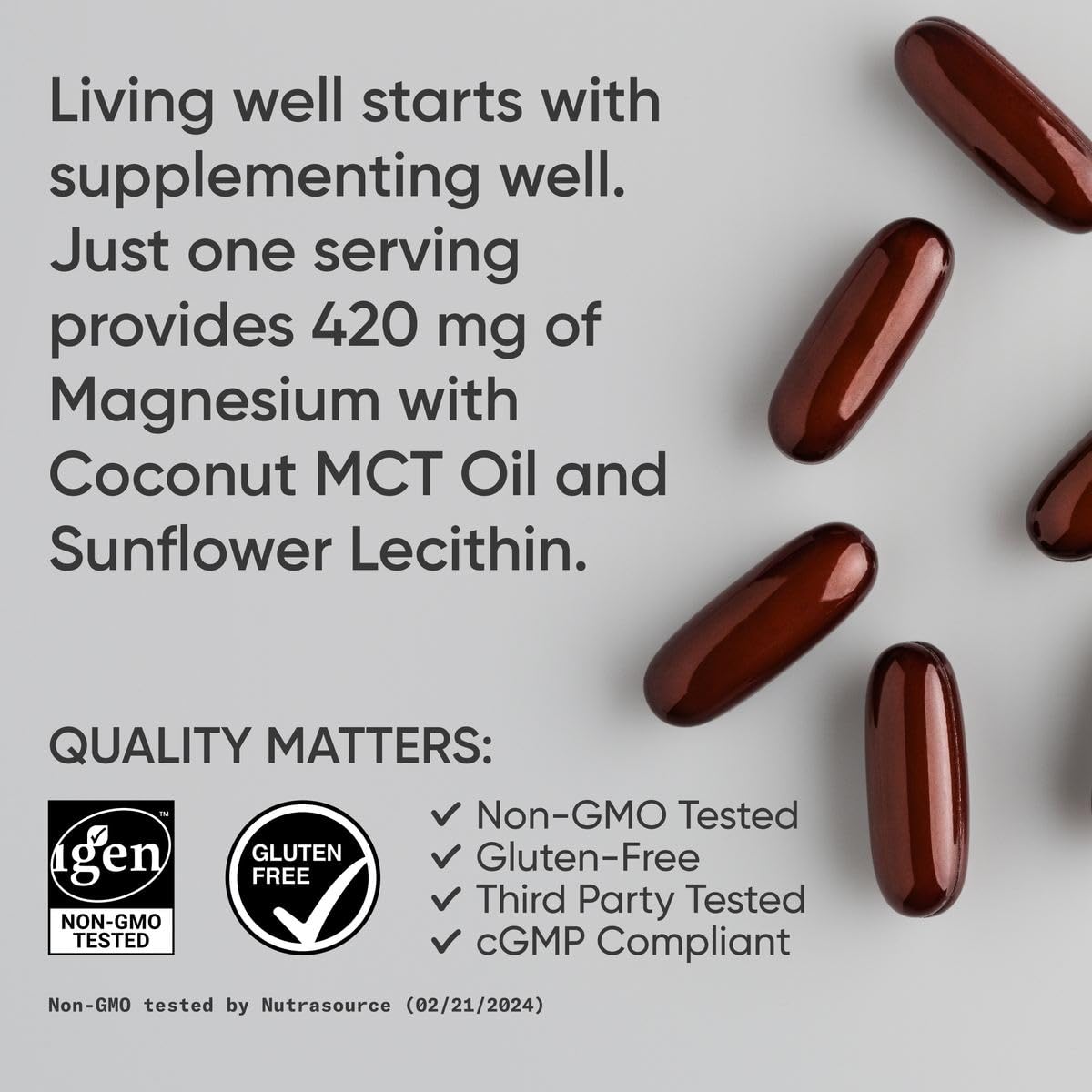 Sports Research Magnesium Oxide 420mg with Coconut MCT Oil Magnesium Supplement for Muscle, Nerve, and Bone Support, Gluten-Free, Non-GMO, 90 Softgels