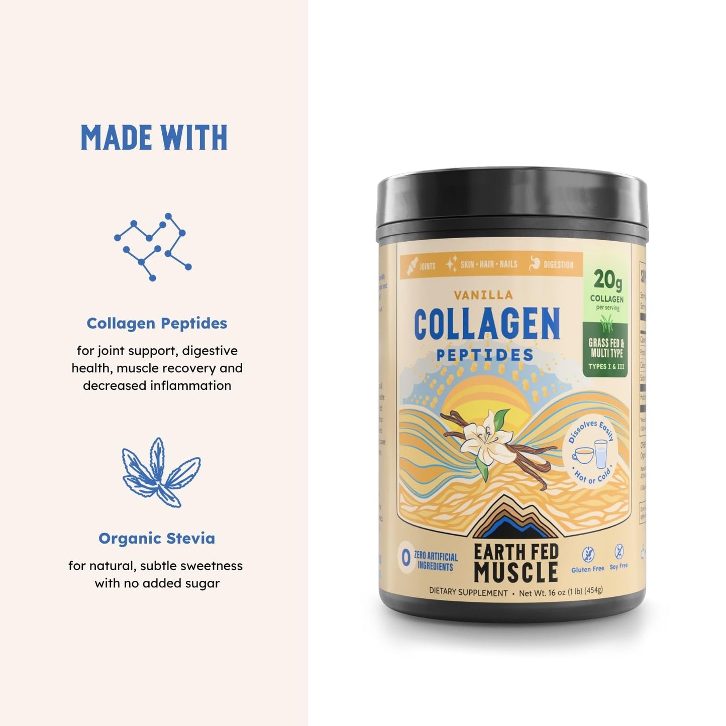 Earth Fed Muscle Vanilla Collagen Peptides Powder 1 lb