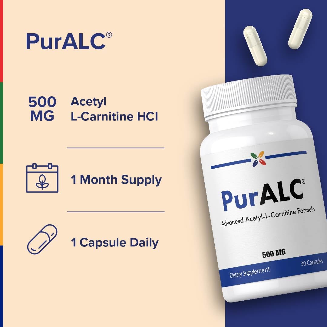 Stop Aging Now PurAlc Acetyl-L-Carnitine HCI PurALC 500mg Vitamin Supplement, Capsule, 30 Capsules