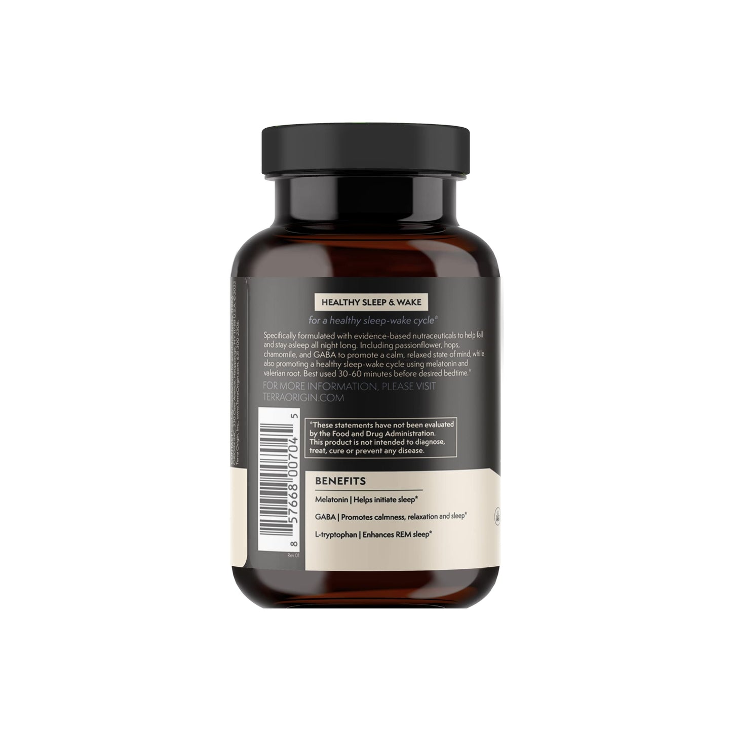 TERRA ORIGIN Healthy Sleep & Wake Natural Sleep Aid Supplement Capsules 60