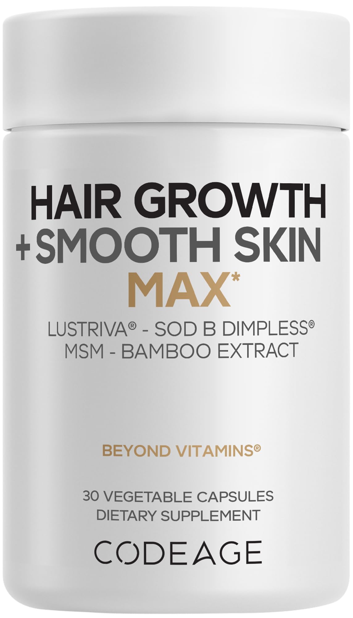 Codeage Hair Growth Skin Vitamins Lustriva SOD B Biotin 30 Capsules