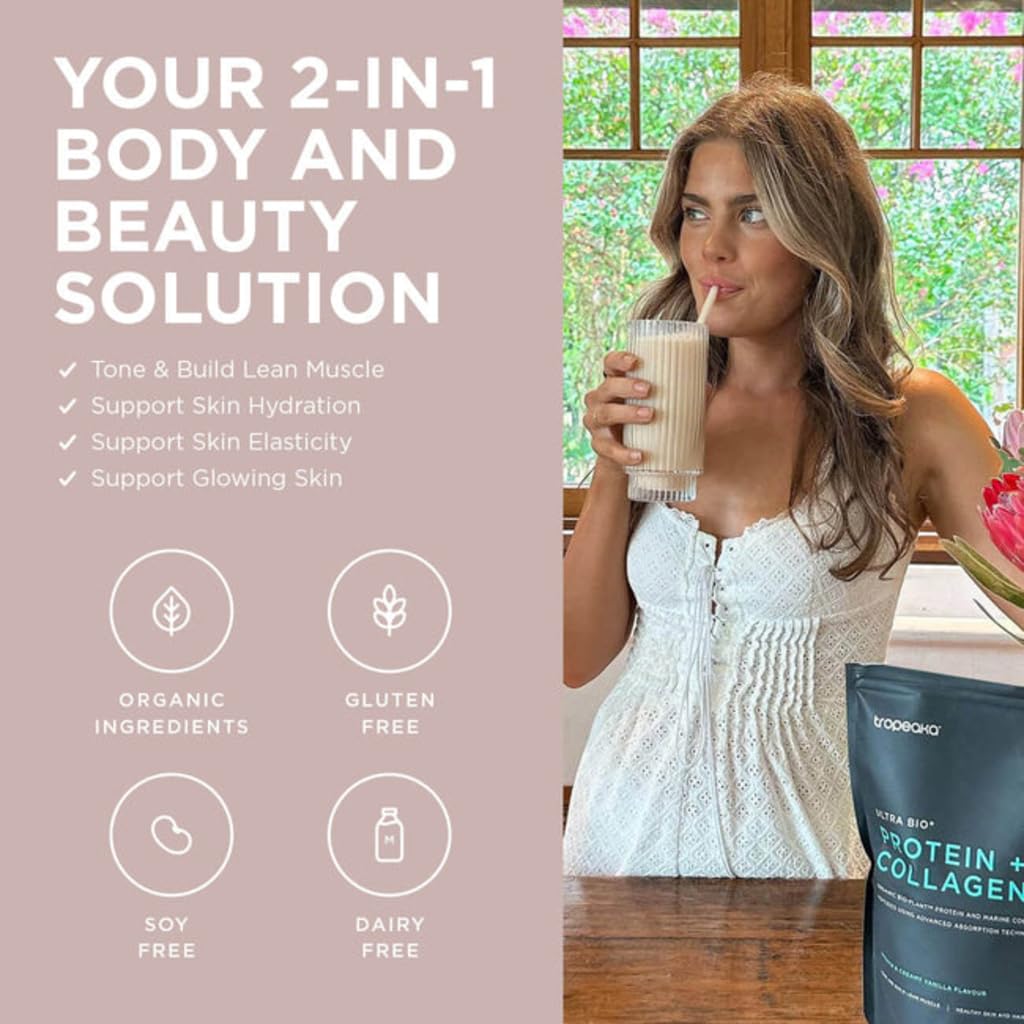 Tropeaka Collagen Protein Powder - Double Chocolate - Marine Collagen Peptides for Skin, Hair & Nails, Dairy Free, Gluten Free, Non-GMO - 18 oz