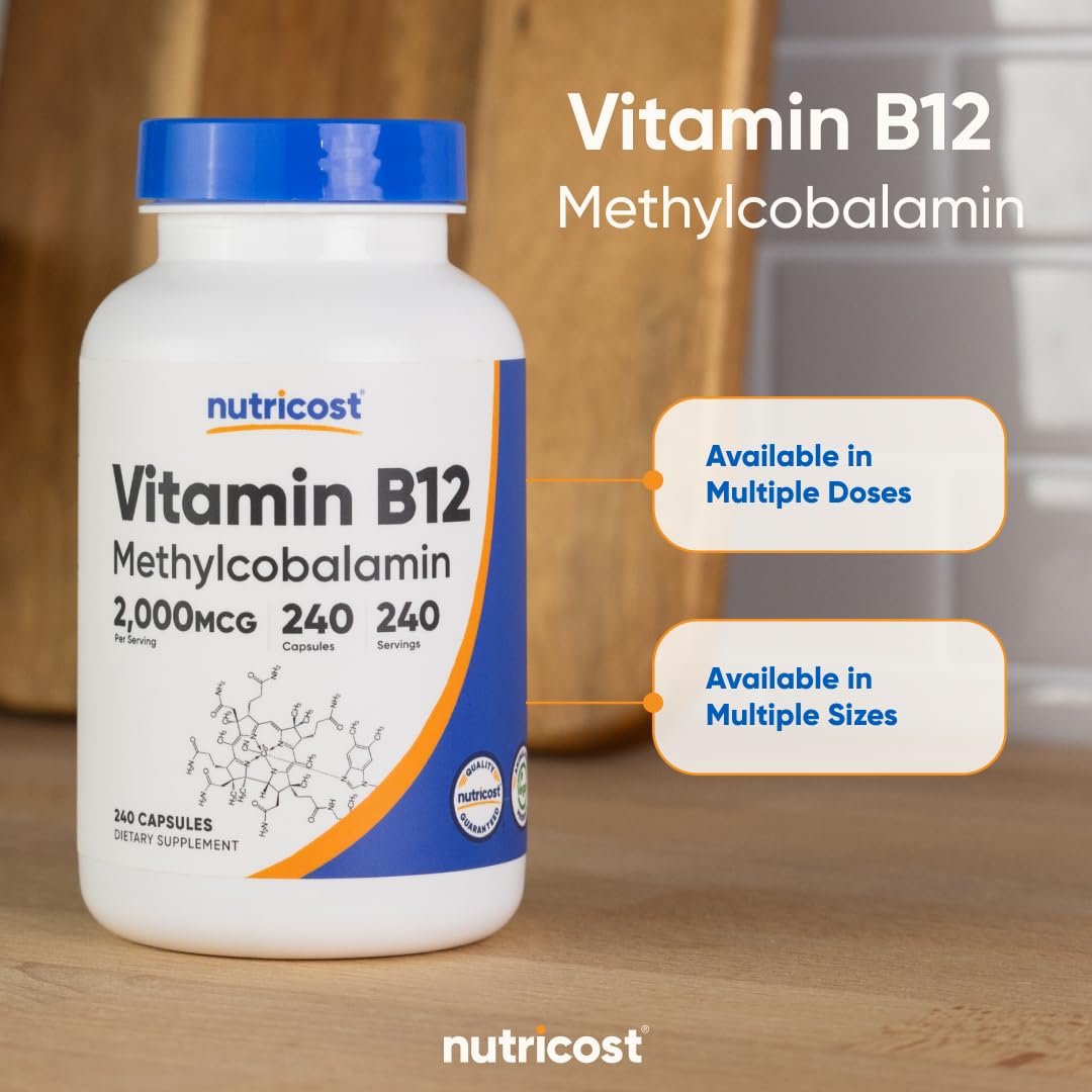 Nutricost Vitamin B12 (Methylcobalamin) 2000mcg Capsule, 240 Count