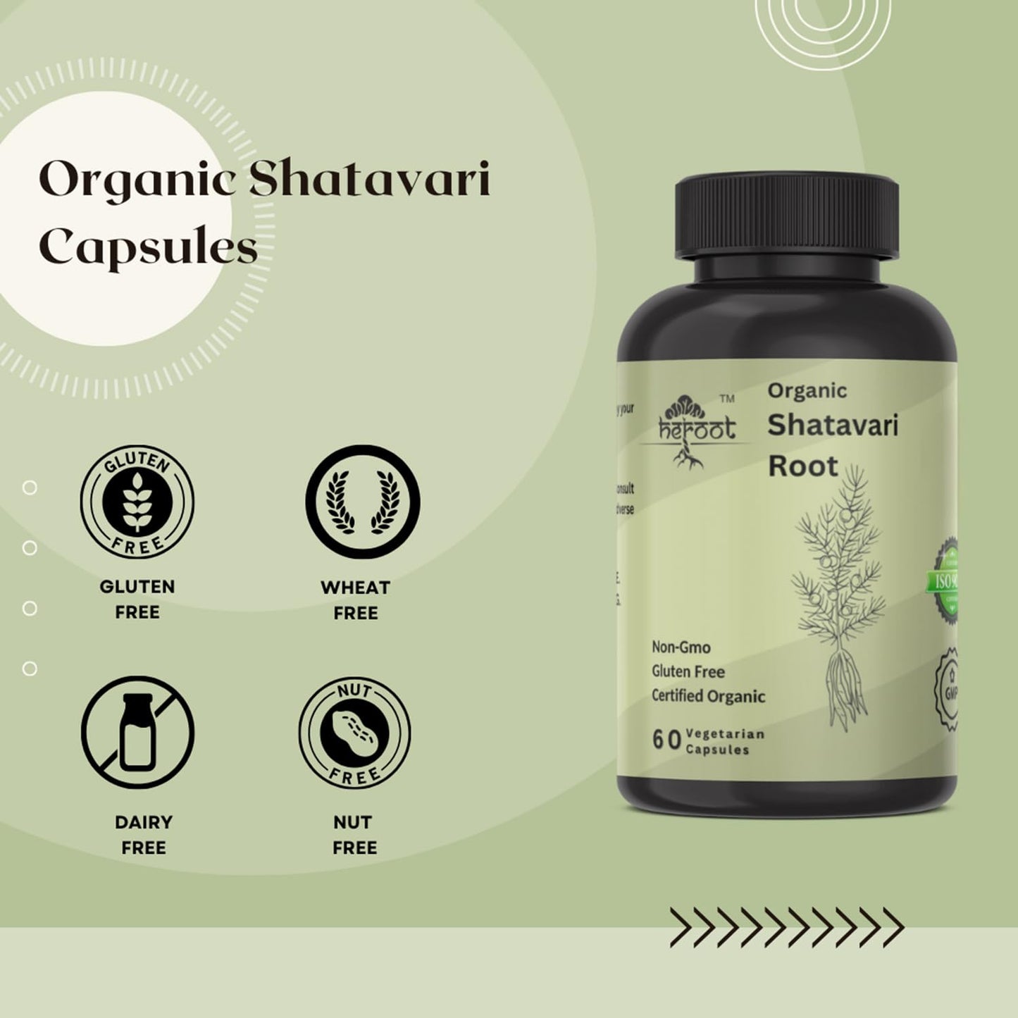 Heroot Shatavari Root 500mg (Asparagus racemosus) Capsules, 120 Count