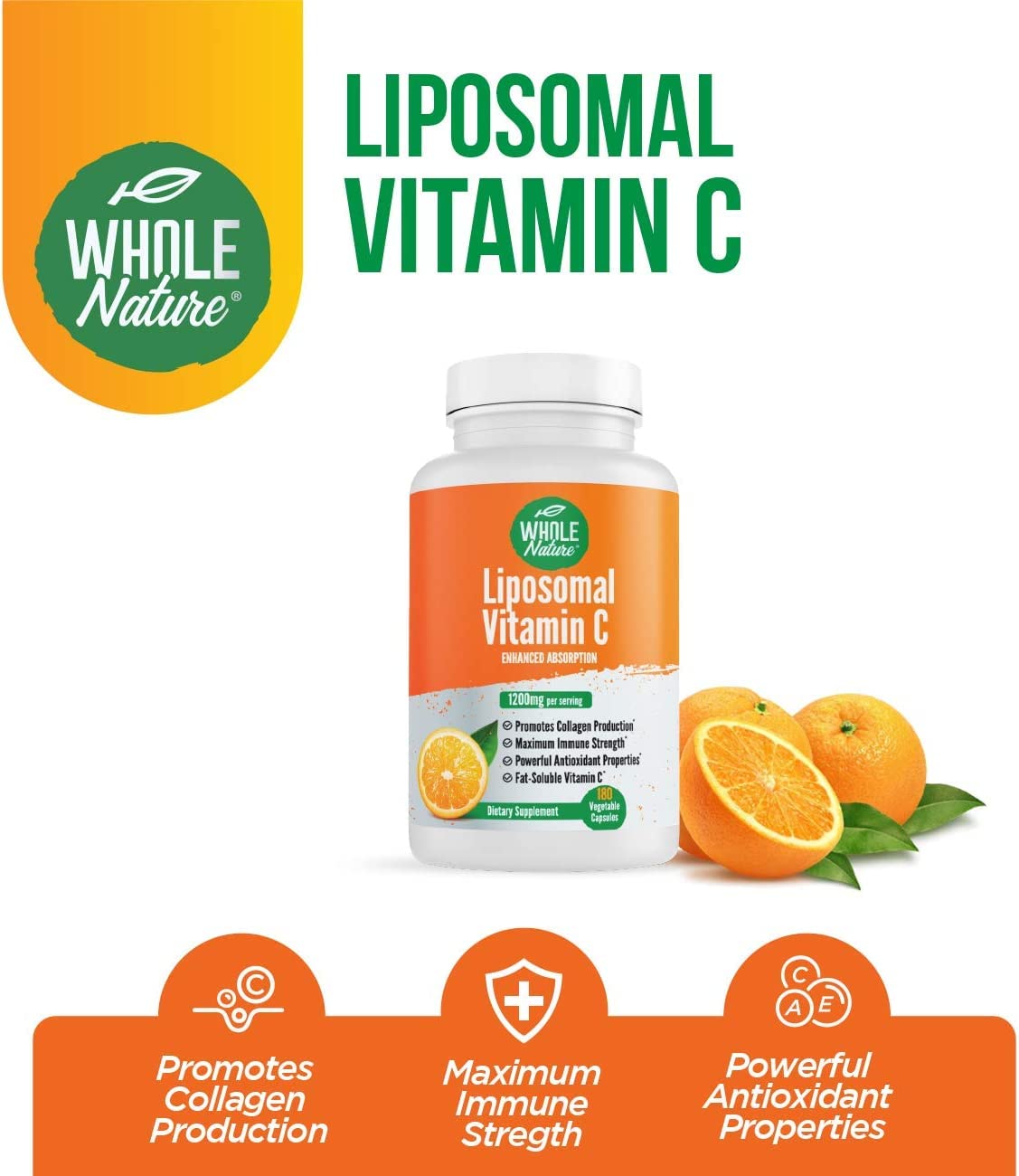 Whole Nature Liposomal Vitamin C Capsule 1200 mg, 180 Capsules