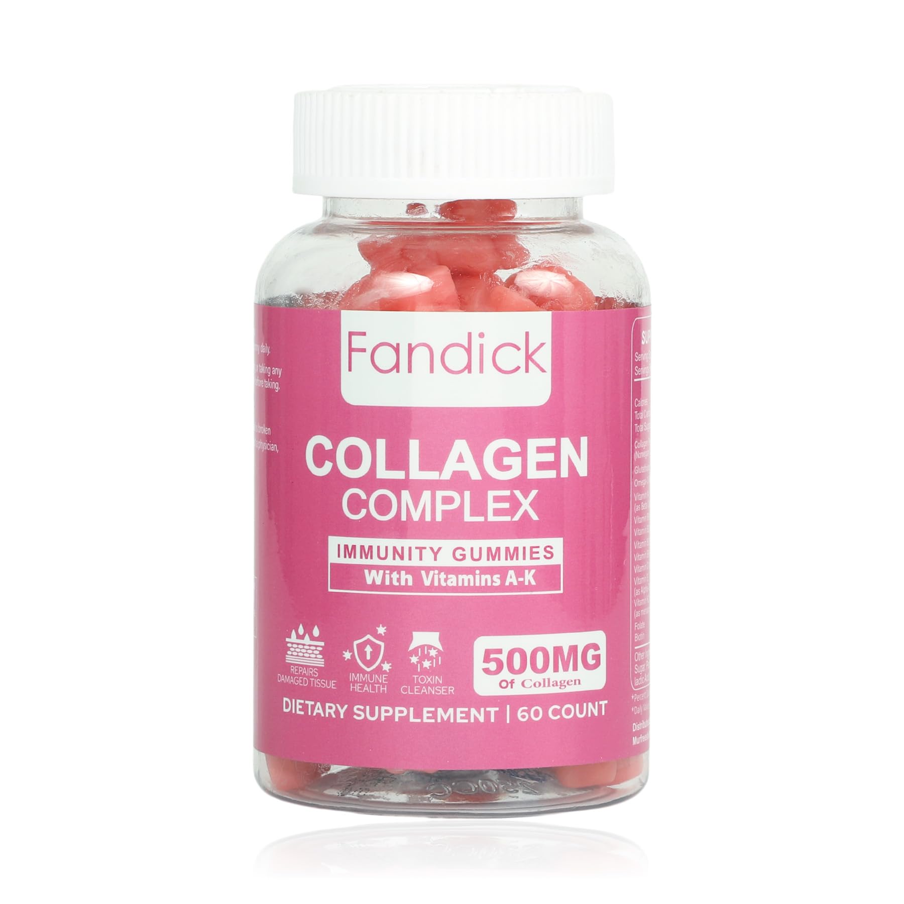 FANDICK Collagen Complex Immunity Gummies with Vitamins A-K, 60 Count