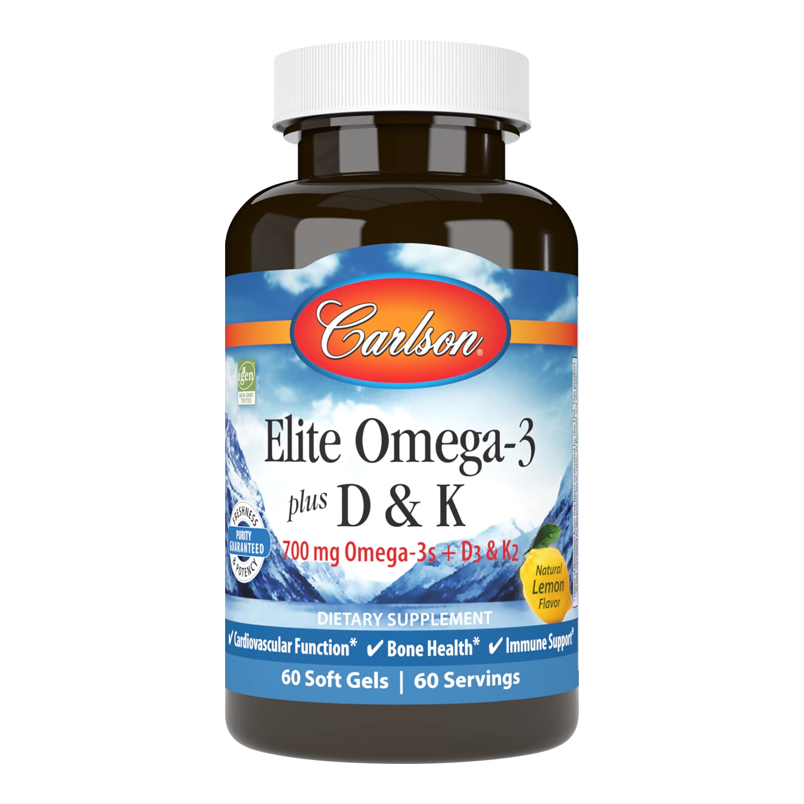 Carlson Elite Omega-3 Plus D & K Softgels, 60 Count