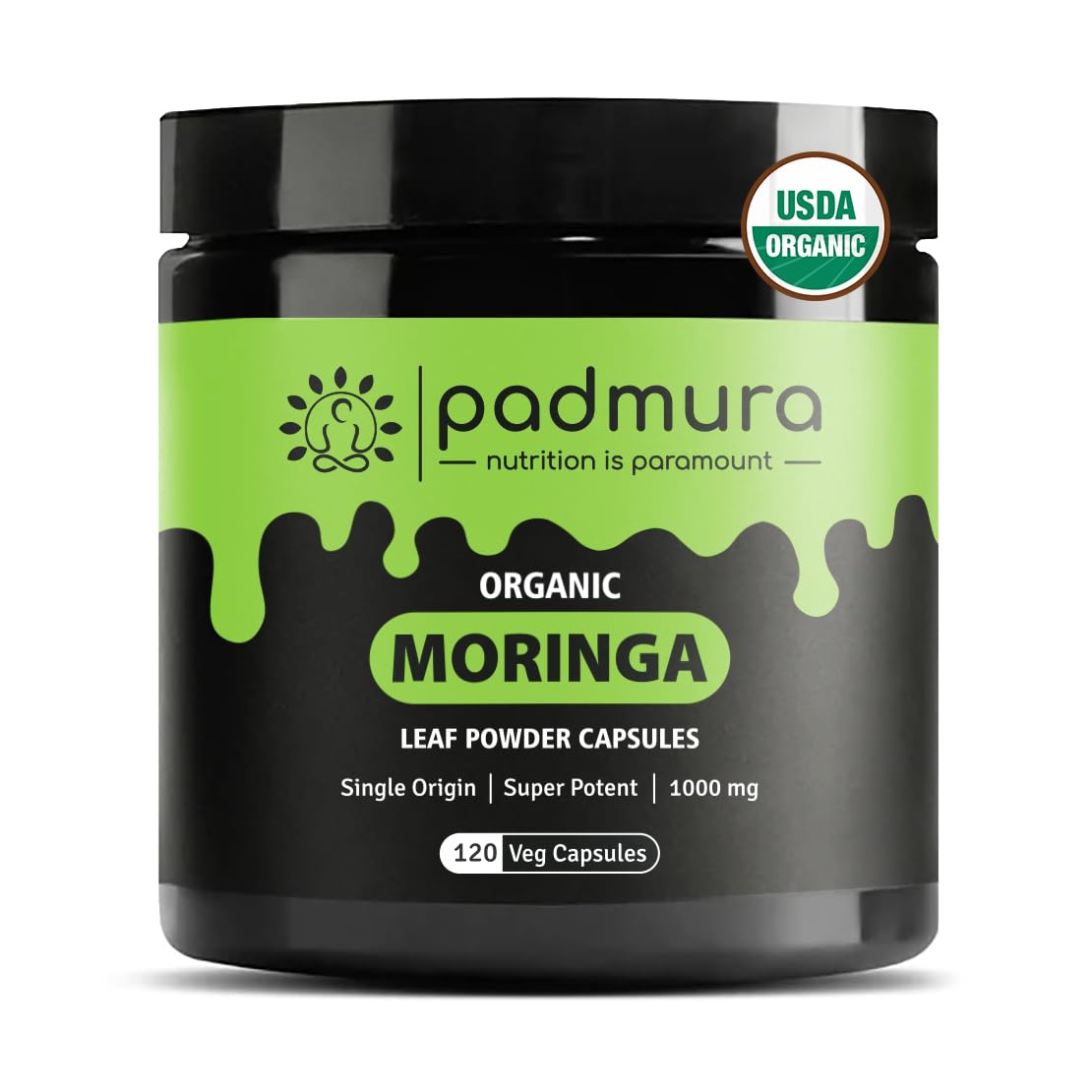 PADMURA Organic Moringa Oleifera Leaf Powder Capsules 1000mg, 120 Capsules