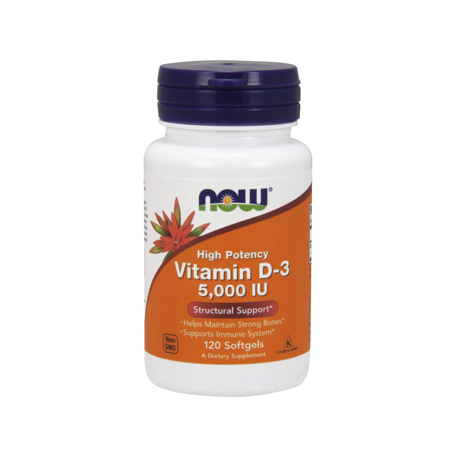 NOW Foods Vitamin D-3 5,000 IU Softgels, 120 Softgels