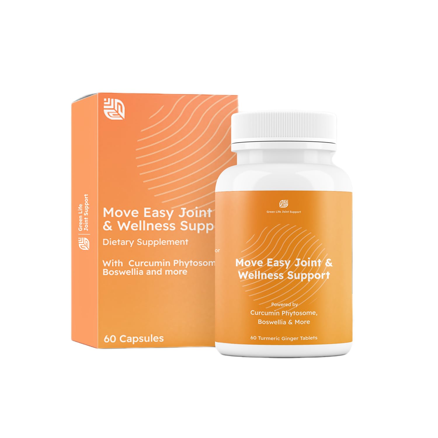 Green Life Org Move Easy Joint Support Supplement, Turmeric Curcumin with Boswellia and Silymarin, 60 Capsules