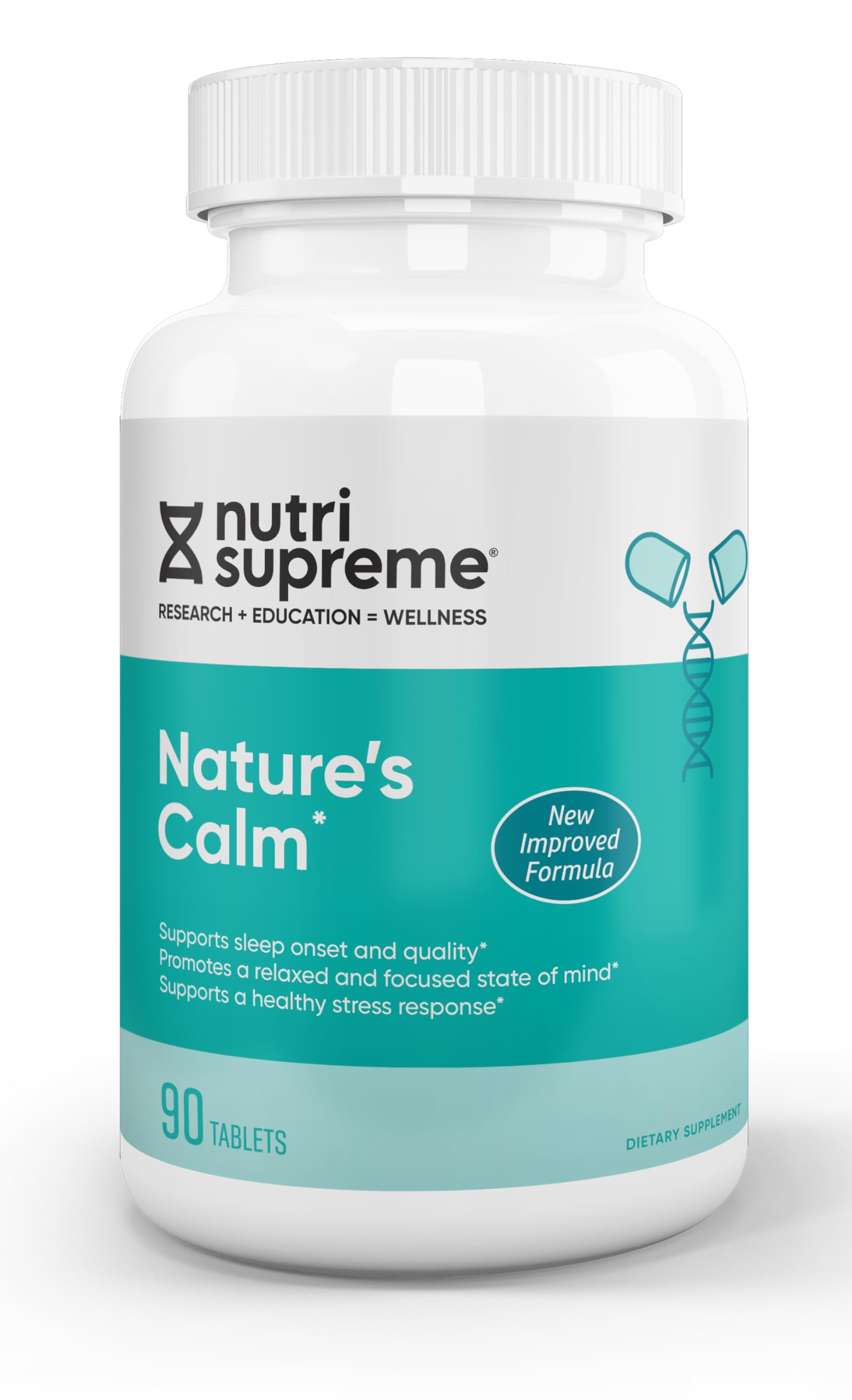 NUTRI-SUPREME RESEARCH Calm Tablets Nature's Calm Dietary Supplement - Natural Relief of Stress, Anxiousness, Nervousness, Sleeplessness and Irritability and Improved Sleep, 90 Tablets
