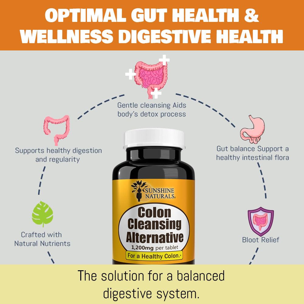 Sunshine Naturals Colon Cleansing Alternative 1200 Mg Gentle Detox & Digestive Support Supplement, 60 Tablets