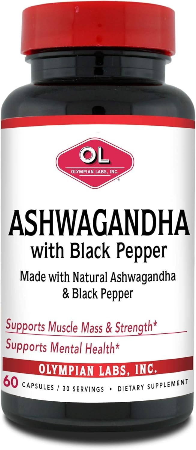Olympian Labs Organic Ashwagandha with Black Pepper Capsules, 60 Capsules