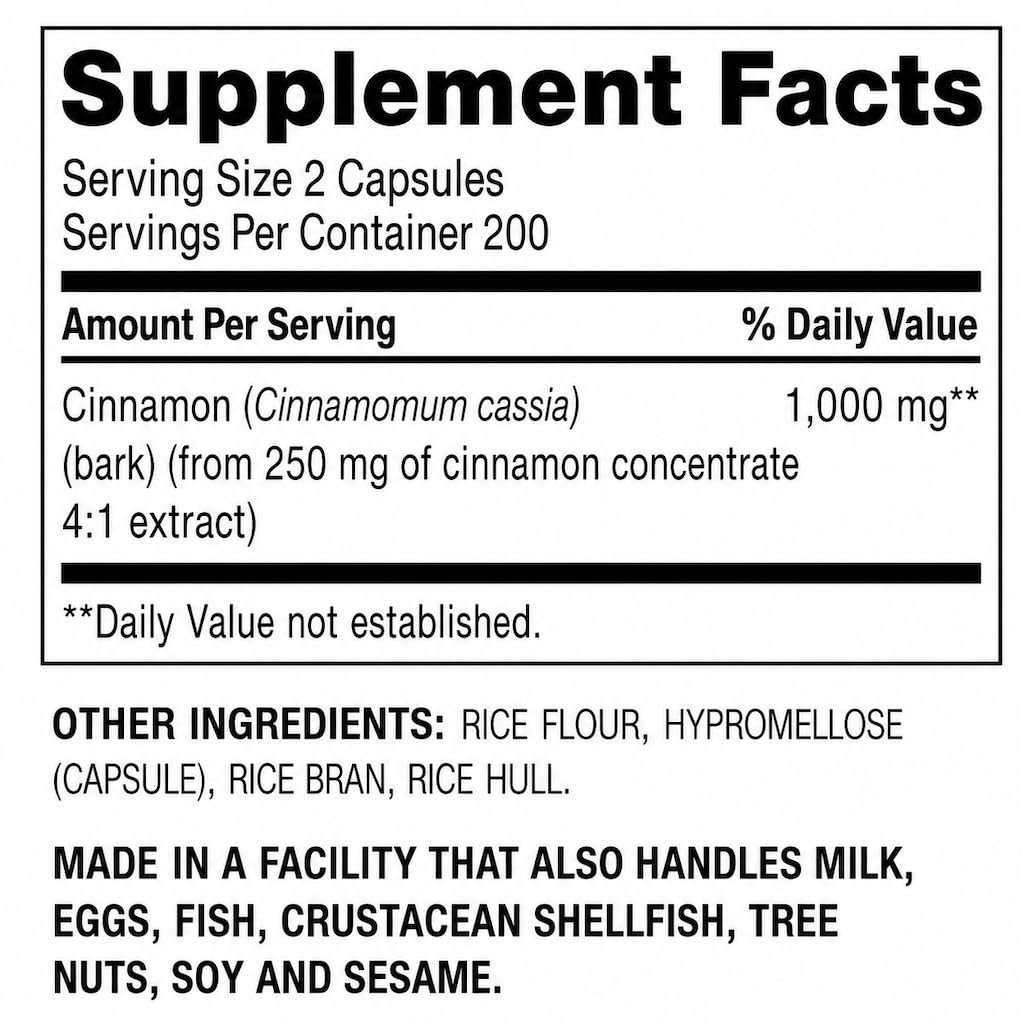 Generic Cinnamon Supplement Vegetarian Capsules, 400 Count