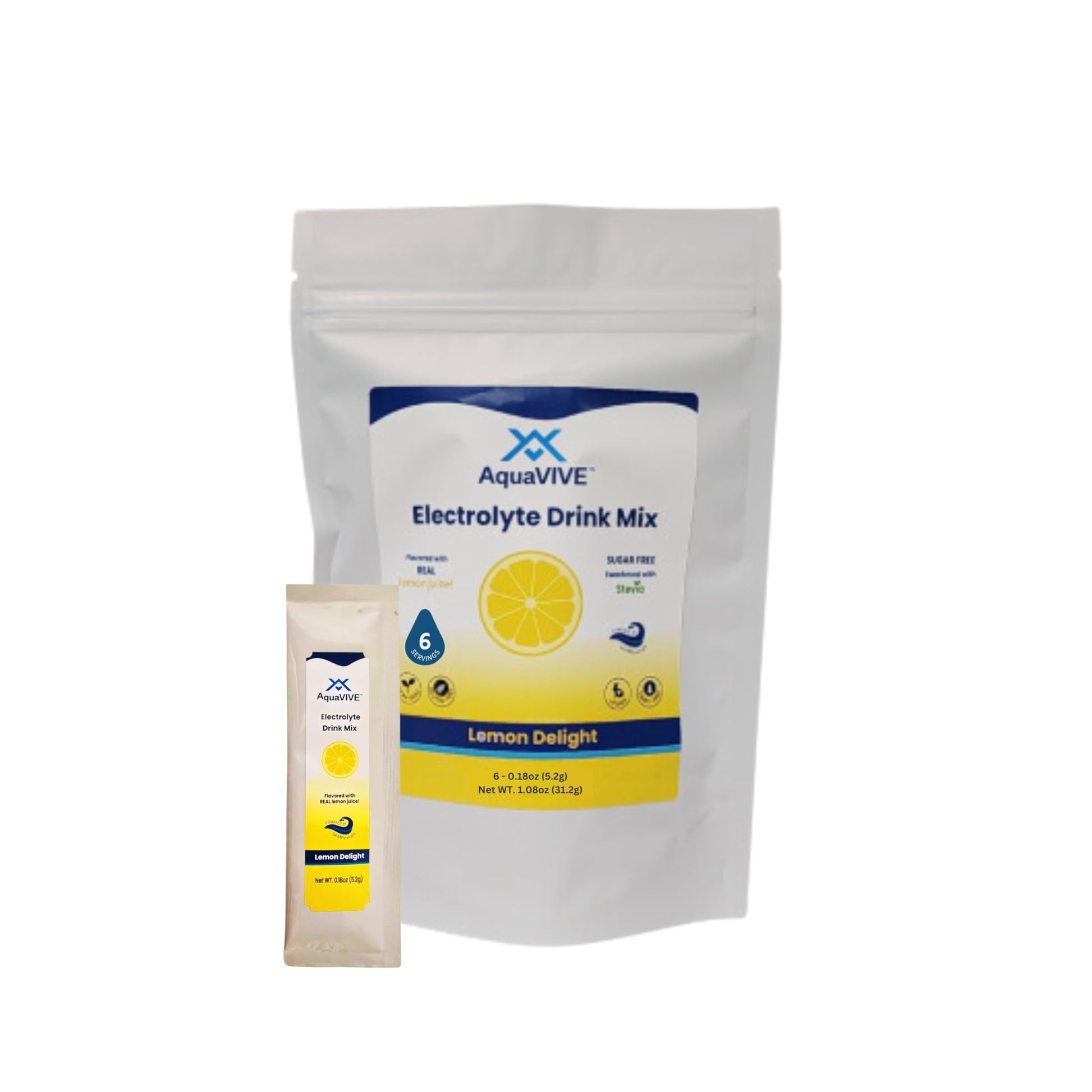 AquaVIVE Sugar Free Magnesium Electrolytes Powder - Lemon Delight, Stevia Sweetened, Powered by Sea Minerals, Real Organic Lemon Juice - Low Sodium Electrolyte Powder Packets 1.08 Ounce