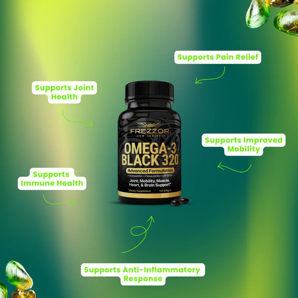 FREZZOR Omega 3 Black - Green Lipped Mussel Oil Softgel, 320 Count