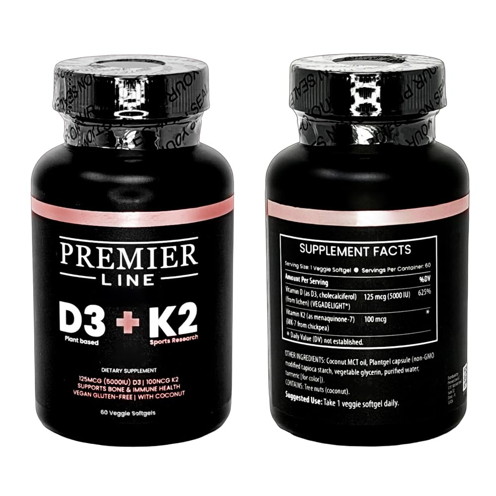 PREMIER LINE Vitamin D3 + K2 Supplement Softgels, 60 Count