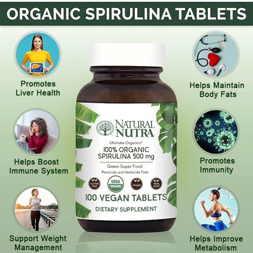 Natural Nutra 100% USDA Organic Spirulina, 250 Tablets
