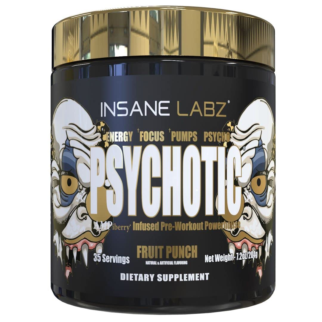 Insane Labz Psychotic Gold and Insane Veinz Gold Pre Workout Nitric Oxide Booster Stack Powder 13.1 Ounce