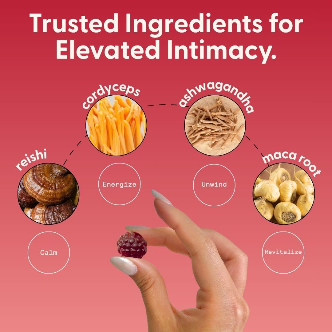 SuperMush Daily Passion Horny Goat Weed Gummies with Cordyceps, Reishi & Maca Root, 60 Gummies