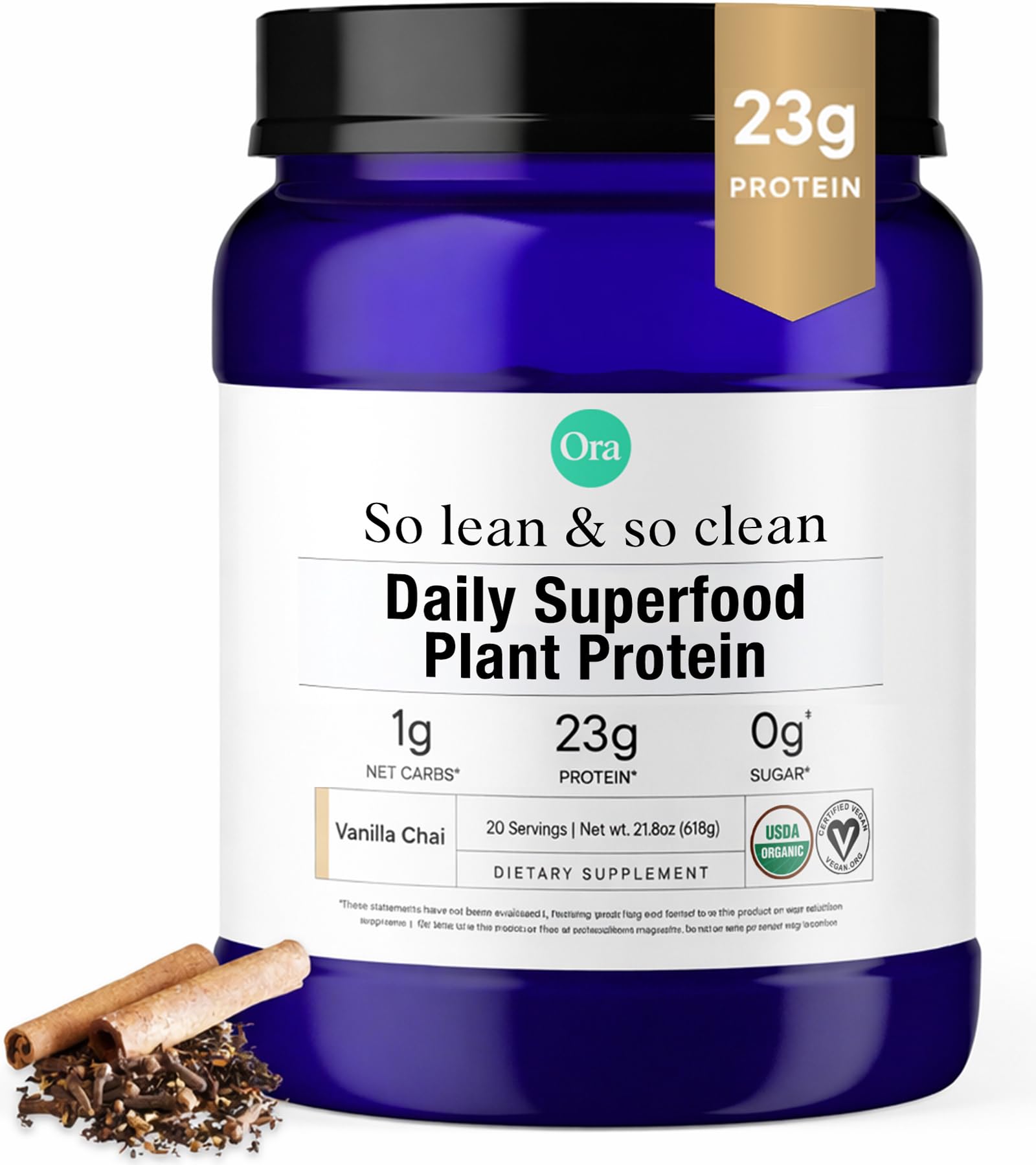 Ora Organic Vanilla Chai Vegan Protein Powder, 21.2 oz