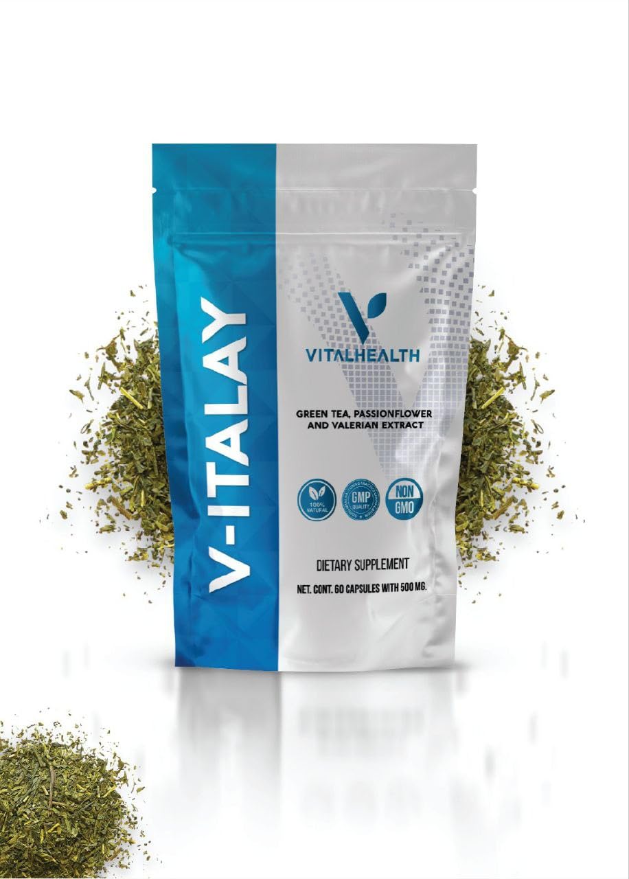Generic V-ITALAY by VitalHealth Green Tea, Passionflower and Valerian Extract Supplement, 60 Capsules