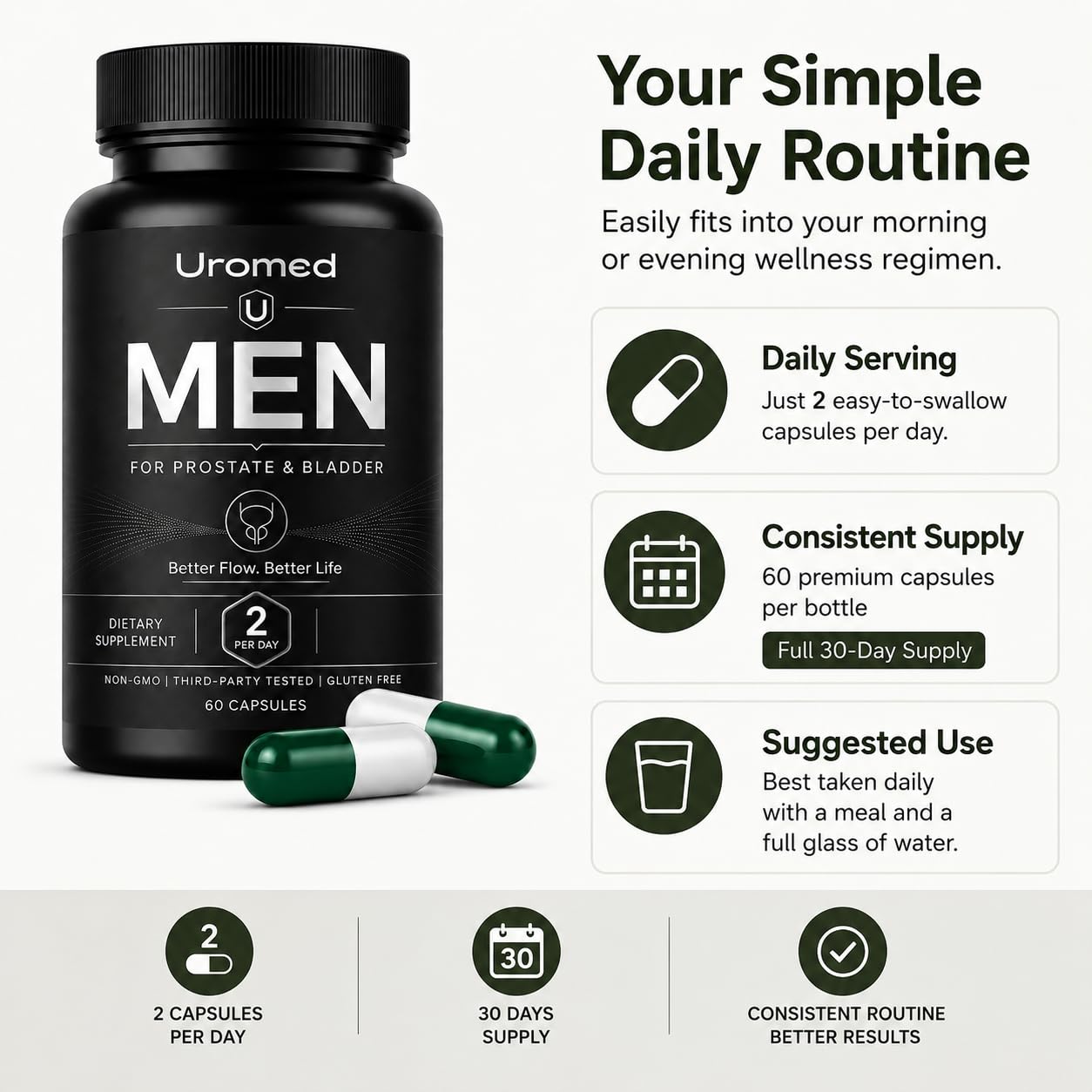 Fari Hair Uromed Men’s Daily Wellness Support Supplement with Pumpkin Seed, Saw Palmetto, 60 Capsules