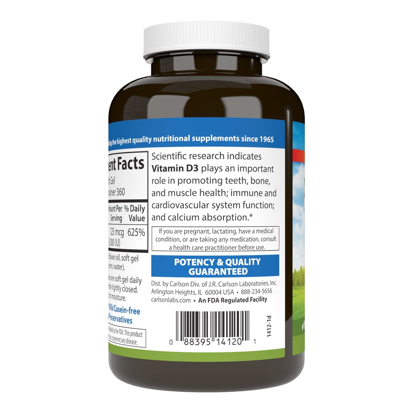 Carlson Vitamin D3 5000 IU Soft Gels, 360 Count
