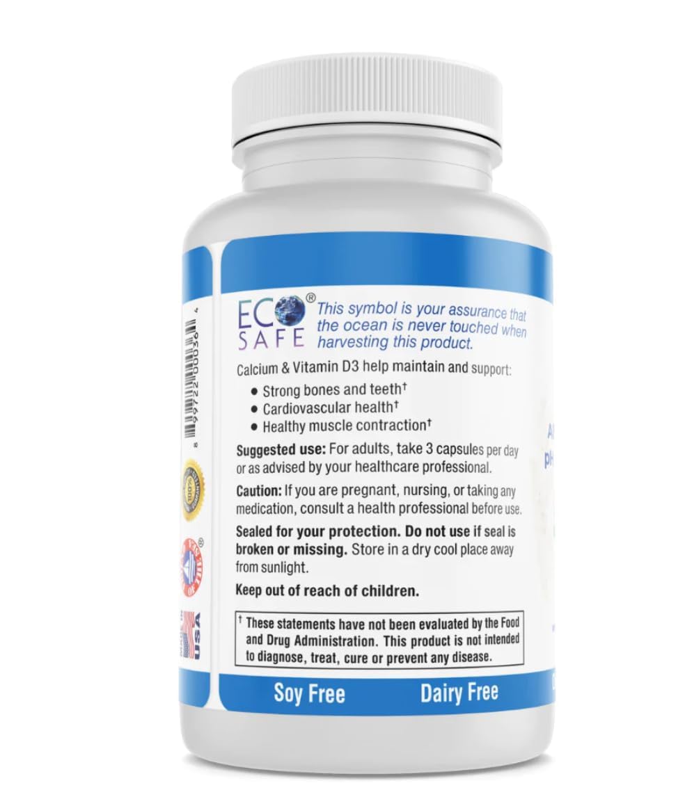 Coral White Coral Complex 3 Calcium Supplement Vitamin D3 & Magnesium – 900 mg Bioavailable Coral Calcium for Bone Strength, Joint Support & pH Balance – Trace Minerals, Non-GMO, 300 Veg Capsules