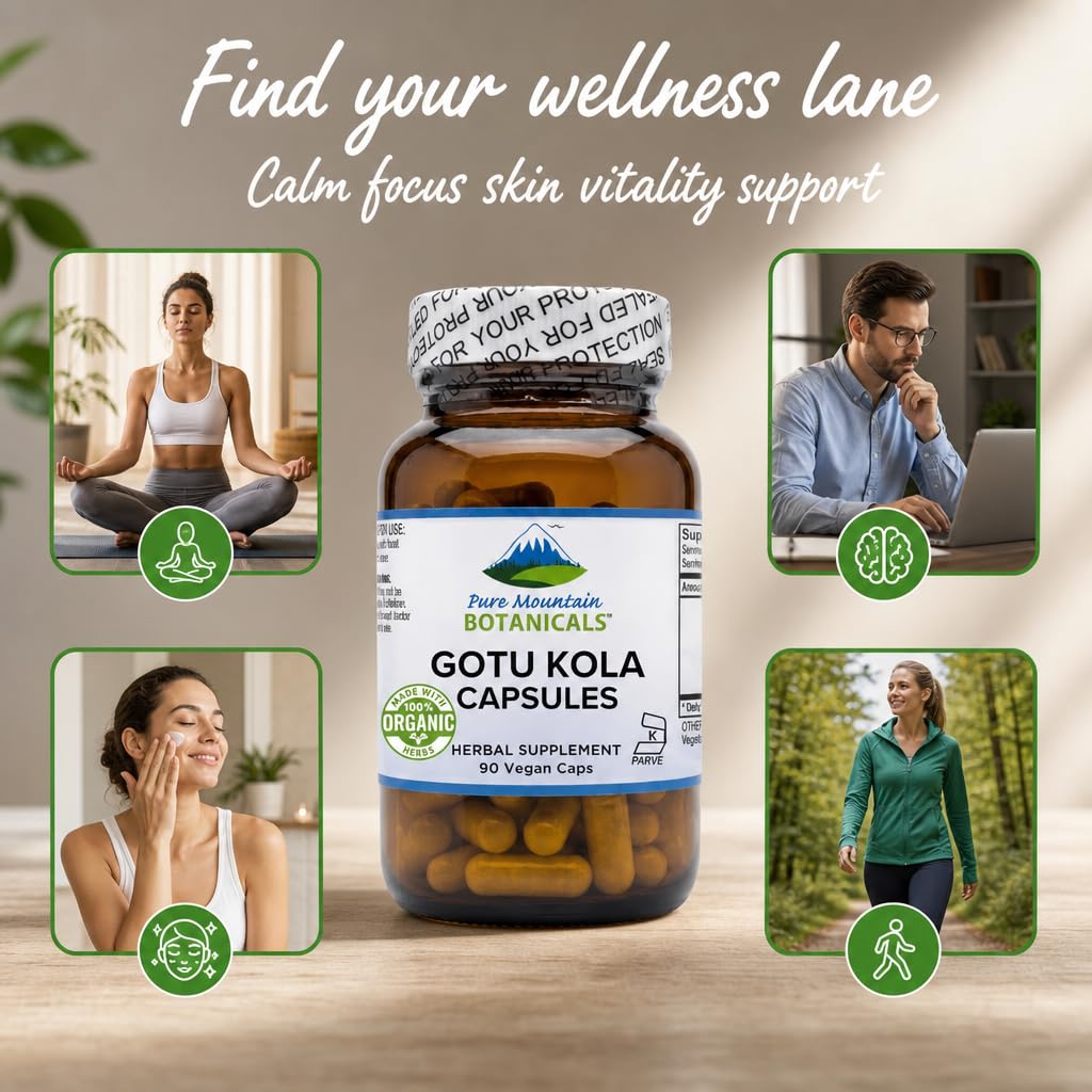 Pure Mountain Botanicals Gotu Kola Capsules, 90 Count