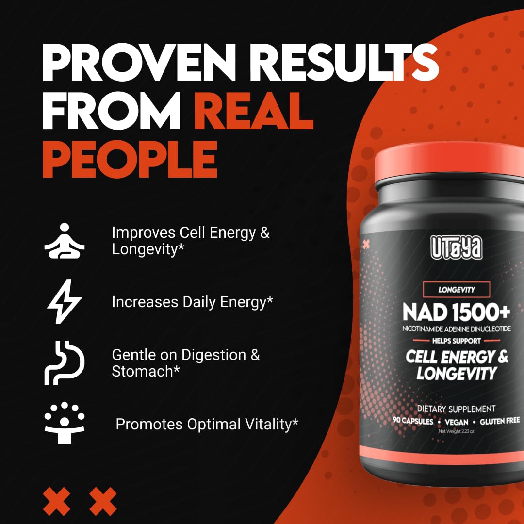 UTOYA NAD 1500+ Nicotinamide Riboside with Trans-Resveratrol Capsules, 90 Count
