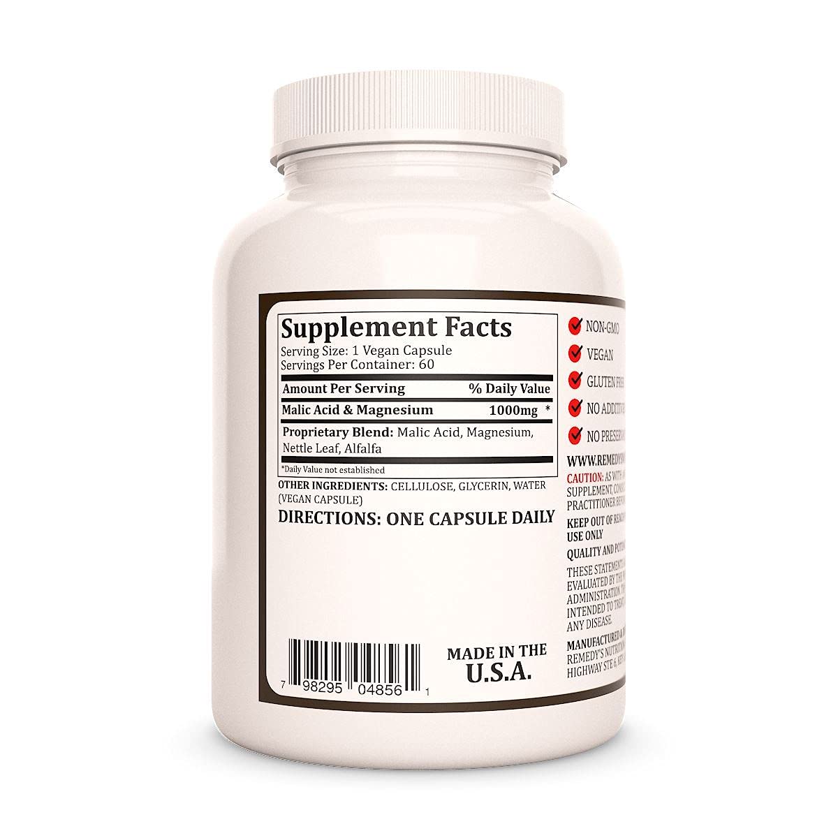 Remedy’s Nutrition Malic Acid & Magnesium Capsules, 60 Count